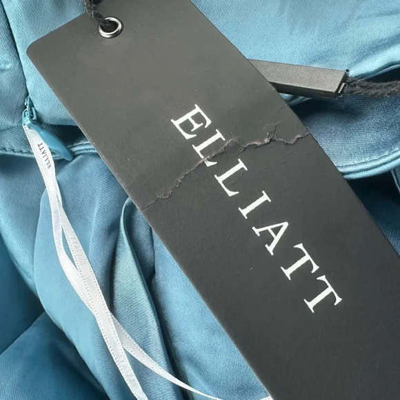 ELLIATT | Cassini Cadet Blue Satin One Shoulder Midi Dress Rouched | Size Large - Picture 4 of 8